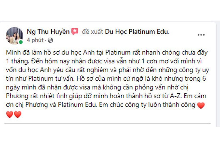 đánh giá chất lượng dịch vụ Platinum Edu