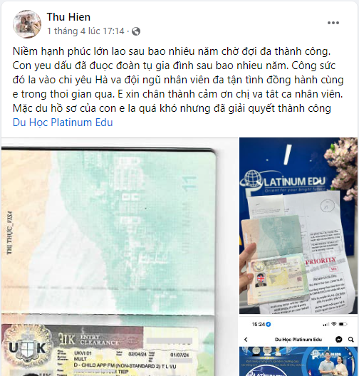 Niềm hạnh phúc không thể nói thành lời của Chị Hiền khi Platinum Edu đã xử lý thành công Visa Định Cư cho cháu Tiệp